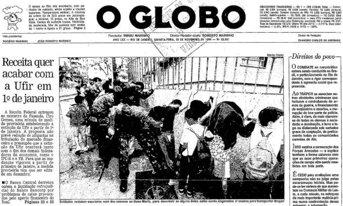 Capa do jornal O Globo de 23 de novembro de 1994 